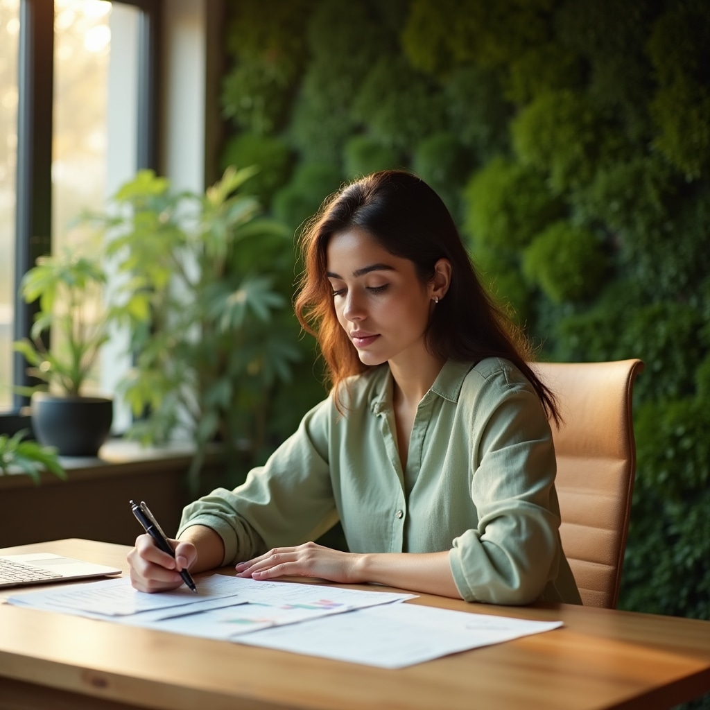 Person reviewing financial documents at a clean desk